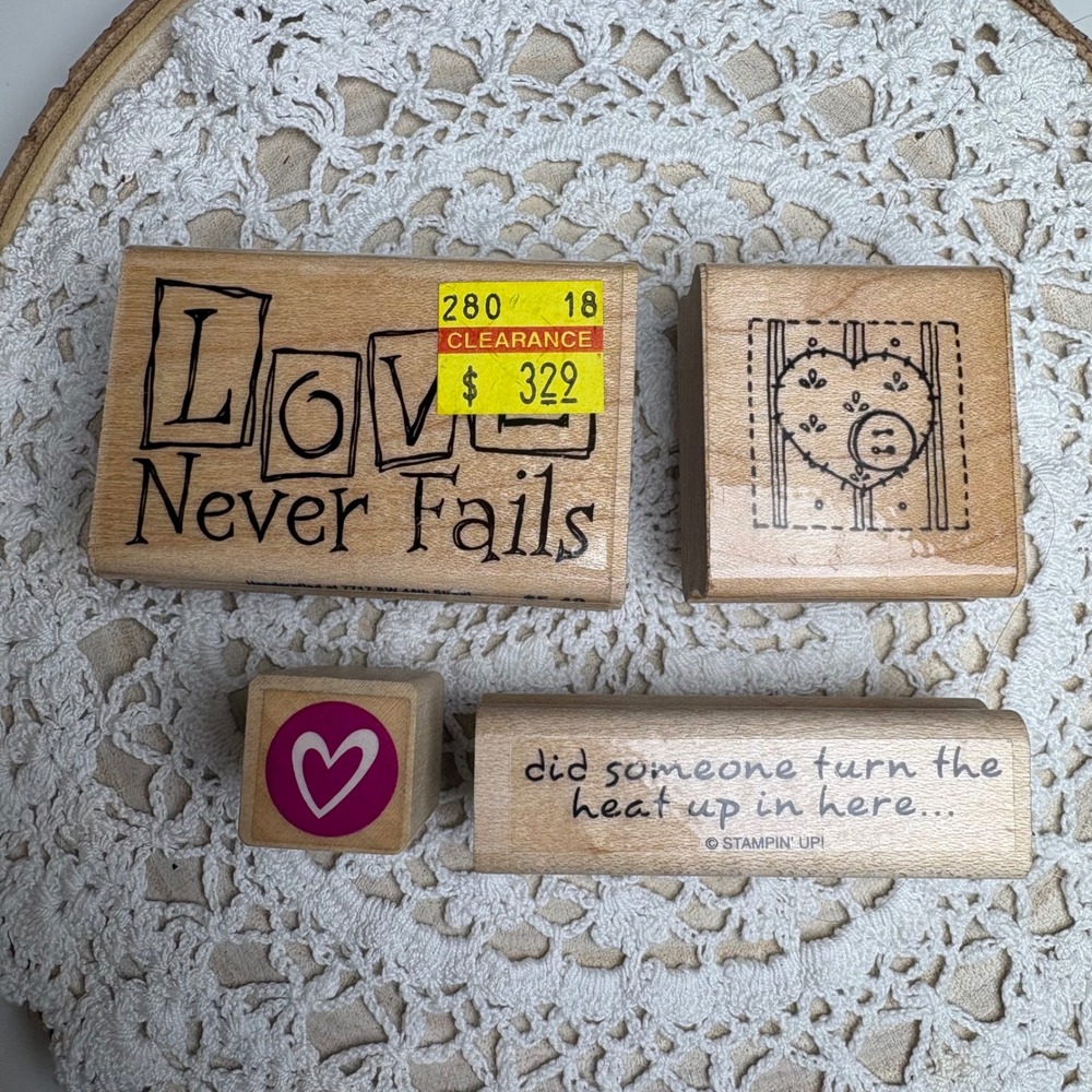 Vintage Love Hearts Stamp Lot Wood Mounted Stamps Cottagecore